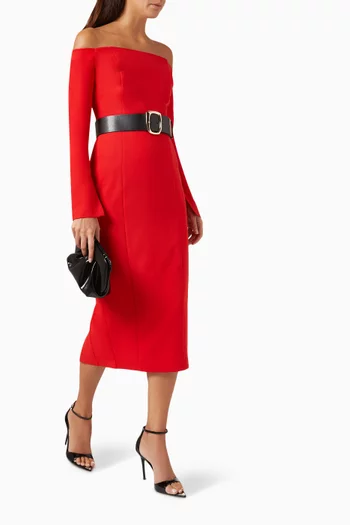 Off-shoulder Belted Dress
