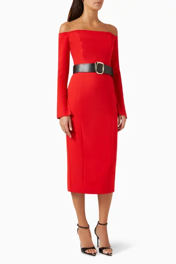 Off-shoulder Belted Dress