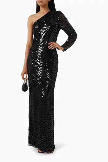 Sequinned One-shoulder Gown