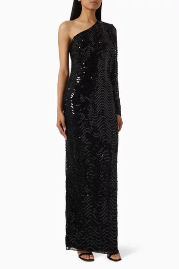 Sequinned One-shoulder Gown