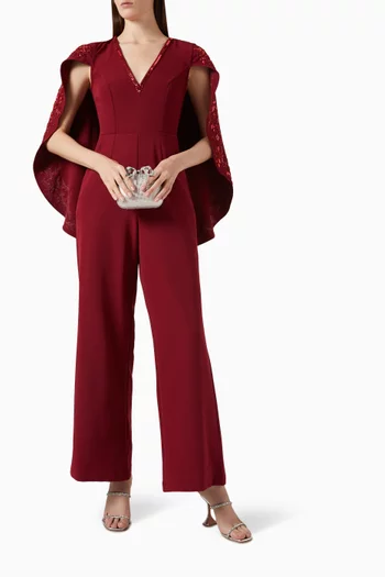 Embellished Cape Jumpsuit in Crepe
