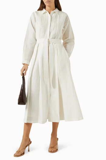 Pintuck Shirt Dress in Linen-blend