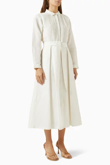 Pintuck Shirt Dress in Linen-blend