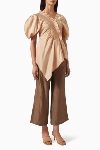 Ruffle Peplum Top in Chanderi Silk