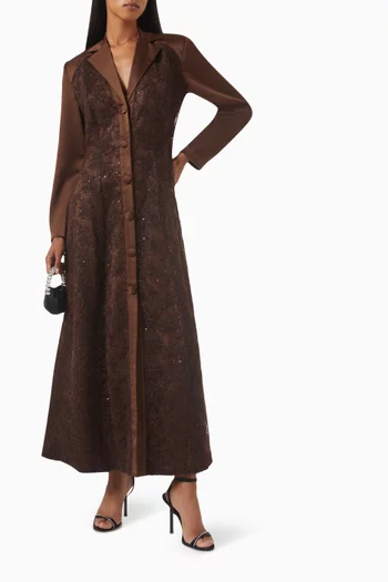 فستان اولا طويل مطرز كريب ودانتيل