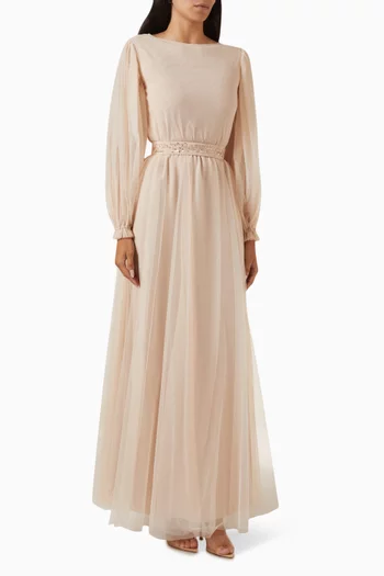 Belted Maxi Dress in Tulle