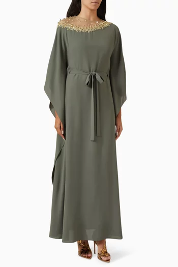 Embellished Belted Kaftan in Crepe