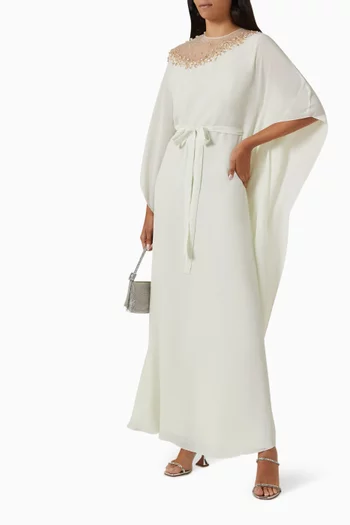 Embellished Belted Kaftan in Crepe