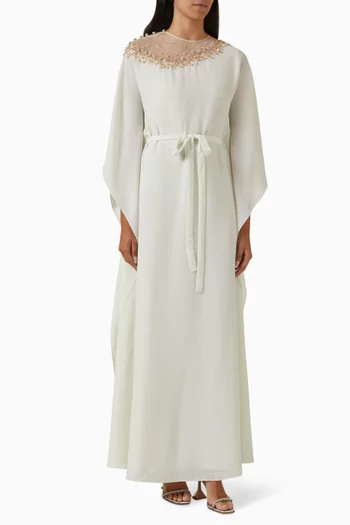 Embellished Belted Kaftan in Crepe