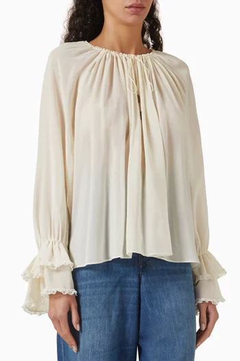 Lace-trim Blouse in Silk Georgette