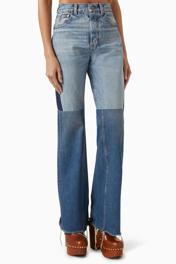 Flared Patchwork Jeans in Denim