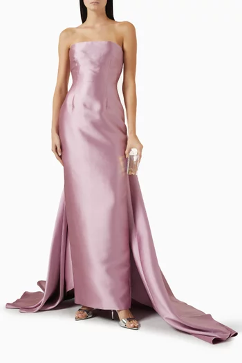 فستان سهرة ايماني بلا حمالات تويل