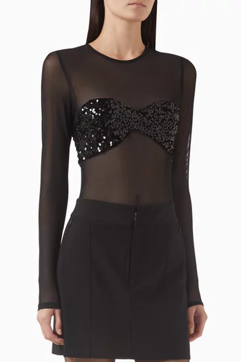 Callista Sequin-embellished Bodysuit in Mesh