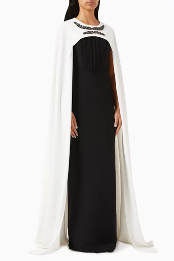 Embellished Cape Dress in Crepe