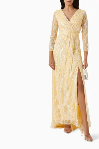 Embellished Draped Maxi Dress in Tulle