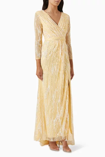 Embellished Draped Maxi Dress in Tulle