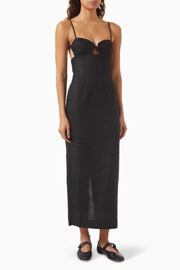 فستان ماليبو طويل بلا أكمام كتان