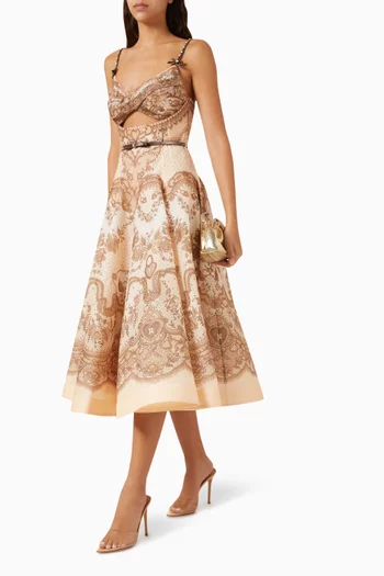 Crush Twist-front Midi Dress in Linen Blend