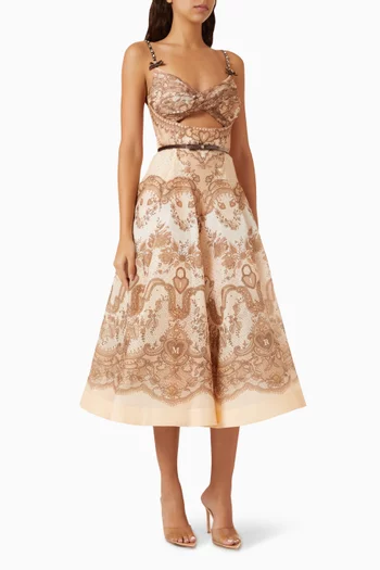 Crush Twist-front Midi Dress in Linen Blend