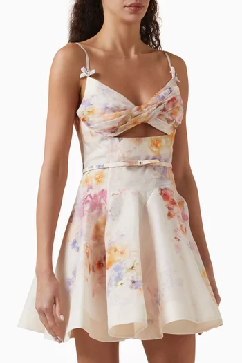 Crush Twist-front Mini Dress in Linen Blend