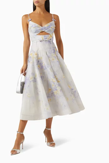 Crush Twist-front Midi Dress in Linen Blend