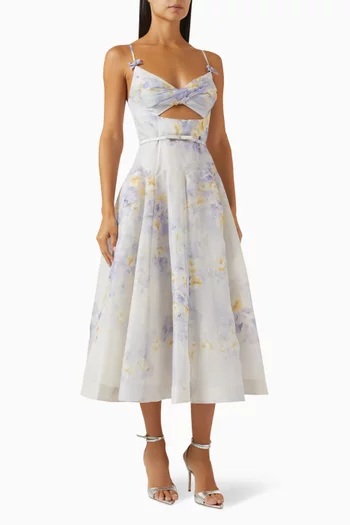 Crush Twist-front Midi Dress in Linen Blend