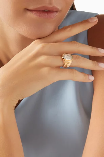 خاتم بتصميم بيضاوي مرصع بأحجار بافيه نحاس مطلي ذهب