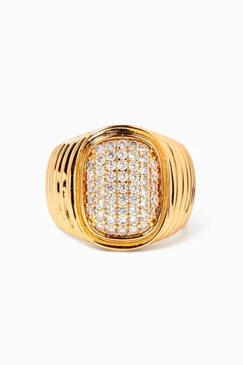 خاتم بتصميم بيضاوي مرصع بأحجار بافيه نحاس مطلي ذهب