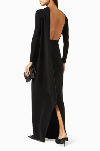 Cape Open-back Gown in Stretch Crepe