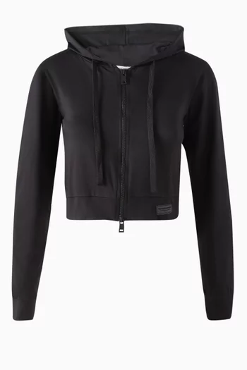 كنزة قصيرة بغطاء رأس وسحّاب قطن عضوي