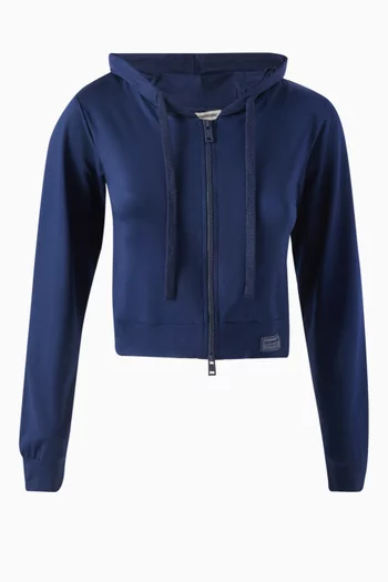 كنزة قصيرة بغطاء رأس وسحّاب قطن عضوي