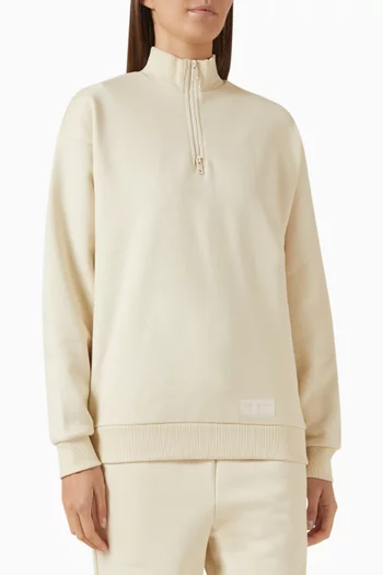 سويت شيرت فضفاض بسحّاب قصير مزيج قطن عضوي