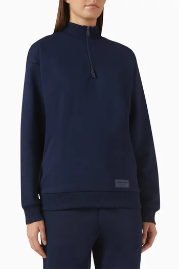 سويت شيرت فضفاض بسحّاب قصير مزيج قطن عضوي