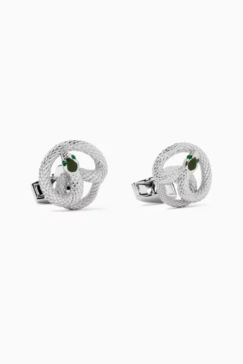 Viper Cufflinks in Palladium & Green Enamel