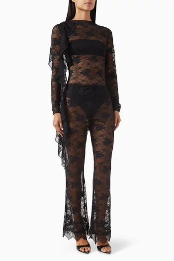 Volant Sleeves Bodysuit in Lace