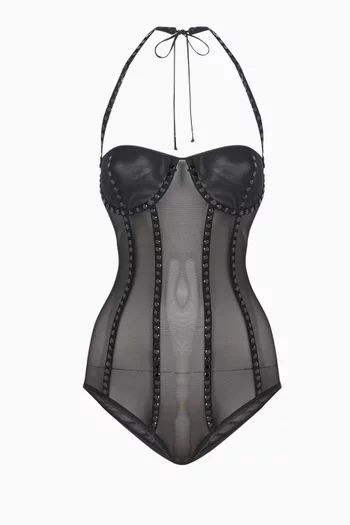 Crystal Necklace Bodysuit in Mesh