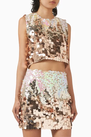 Raegan Sequin Top & Skirt Set in Mesh