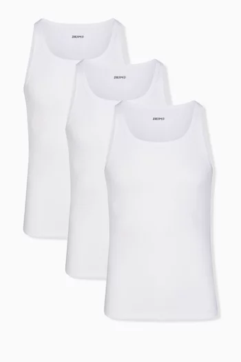 طقم تي شيرت بلا أكمام نسيج مضلع قطن، 3 قطع