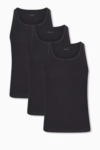 طقم تي شيرت بلا أكمام نسيج مضلع قطن، 3 قطع