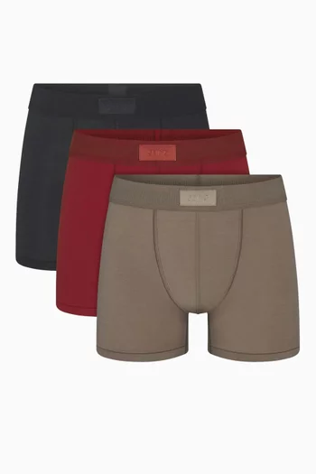 طقم بوكسر بحياكة داخلية 3 بوصات قطن، 3 قطع