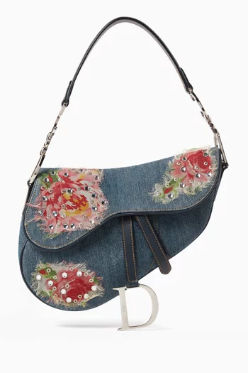 2000s Rose-embellished Saddle Shoulder Bag in Denim