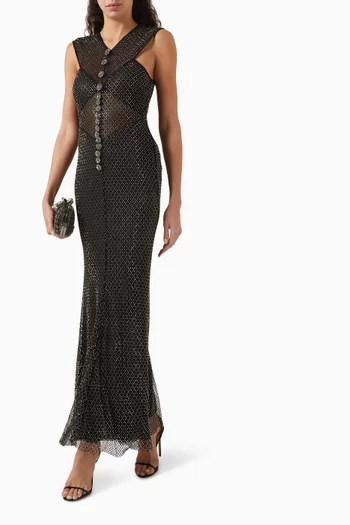 Rhinestone-embellished Midi Dress in Fishnet
