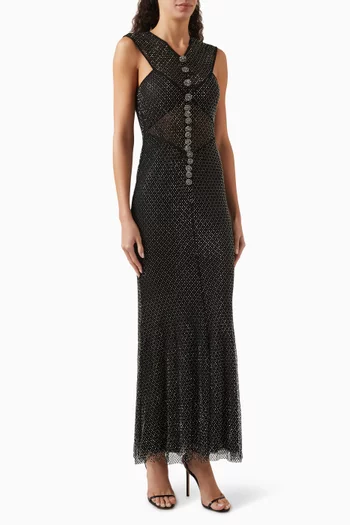 Rhinestone-embellished Midi Dress in Fishnet