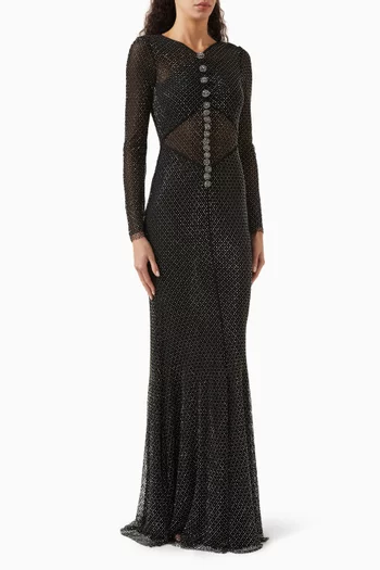 Rhinestone-embellished Maxi Dress in Fishnet