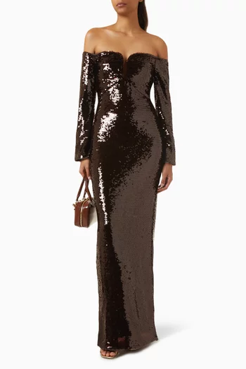 Off-shoulder Sequin-embellished Maxi Dress