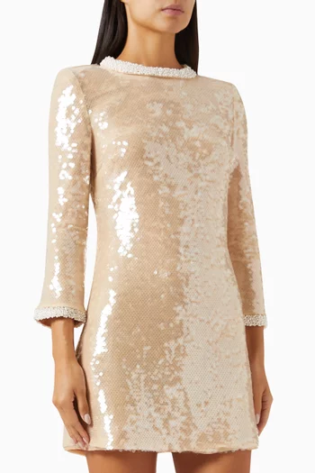 Sequin-embellished Pearl-trim Mini Dress