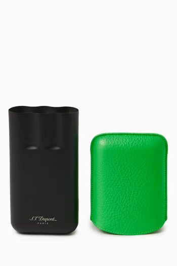 3 Cigar Case in Calf Leather & Metal