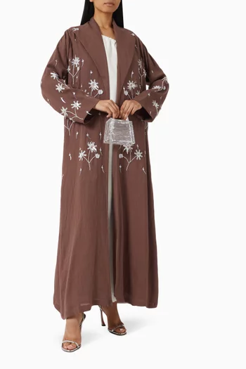 Blossom Charm 3D Floral-embellished Abaya in Linen