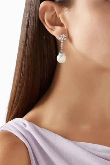 Perlina Pearl Dangle Earrings in Rhodium