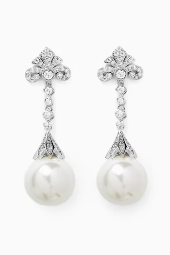Perlina Pearl Dangle Earrings in Rhodium